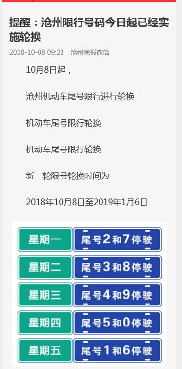 沧州限号最新通知今天 沧州限行2024最新限号时间表图片-第1张图片-其人生活百科