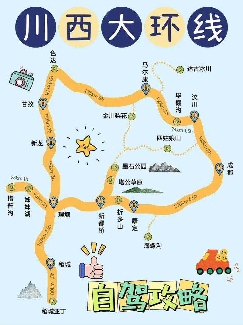 川西自驾游最佳路线图 川西大小环线自驾游地图-第1张图片-其人生活百科